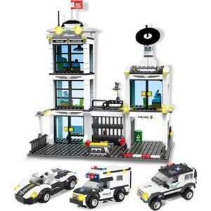736 Pieces City Police Station & Car Building Blocks Set, with 3 Police Car